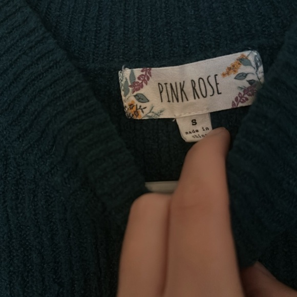 Pink Rose Cozy Ribbed Knit Sweater Teal - Picture 3 of 3